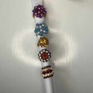 Vintage Set of 5 Beaded Rhinestone Flower Rings for Women Statement Cocktail